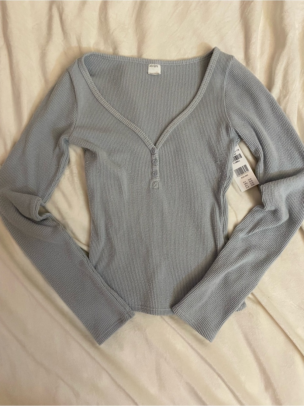 Gilly Hicks Ribbed Henley Long Sleeve Top - Light Blue Gray